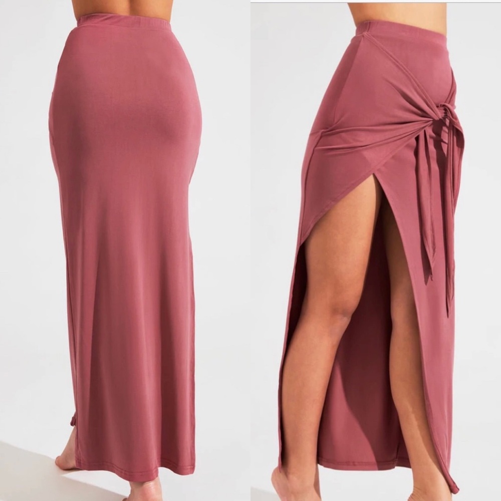 BuffBunny Mauve Wrap High-Slit Maxi Skirt
